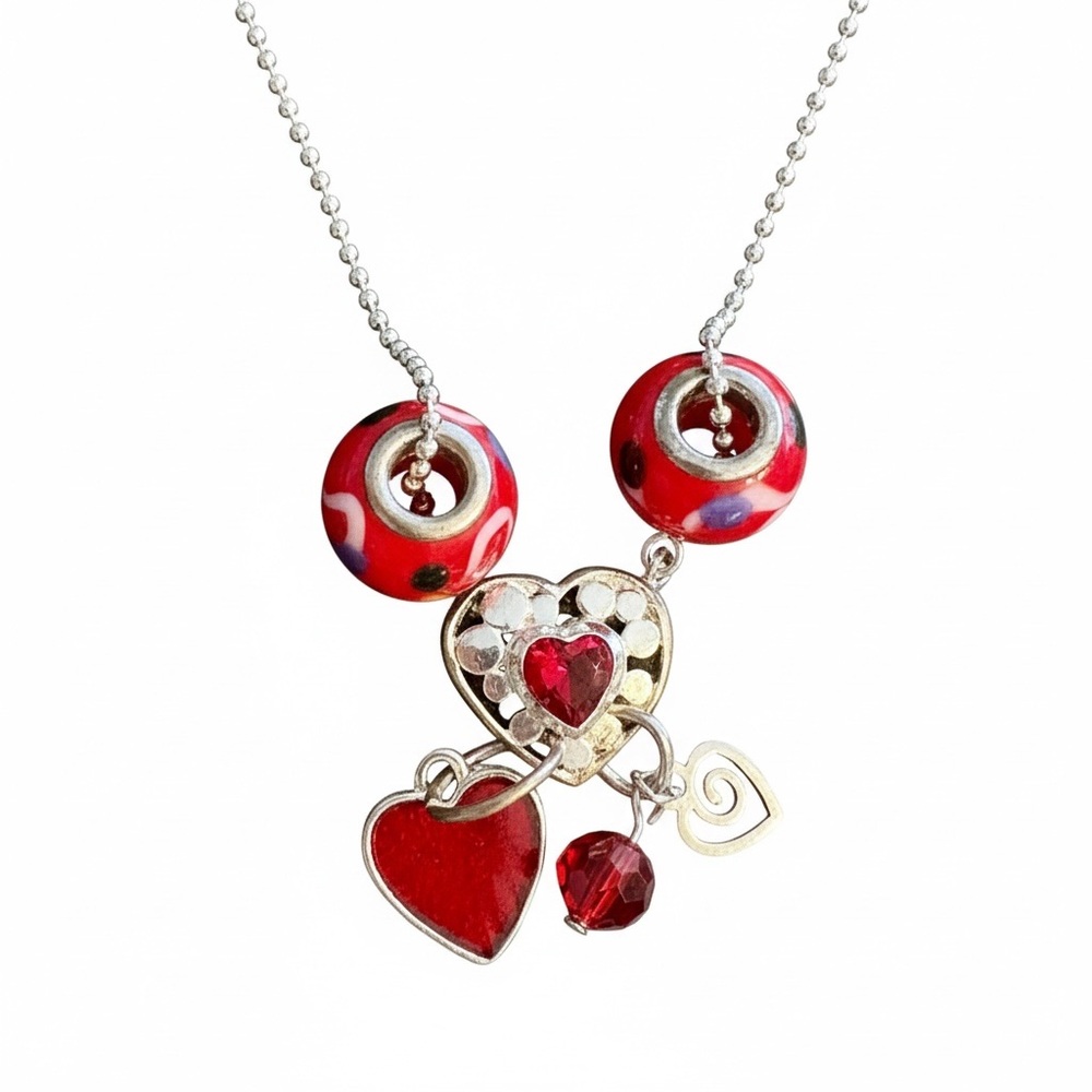 About A Girl Red and Silver Heart Necklace